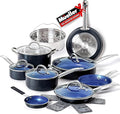 Mueller UltraClad Sapphire Pots and Pans Set Nonstick 14 Piece Induction Cookware Sets Aluminum Body Includes Non Stick Deep Frying Pan Sauce Pans for Cooking Dutch Oven and More