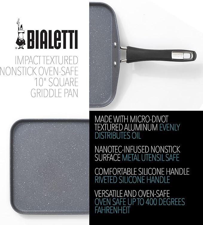 Bialetti Impact Non-Stick 10 in. Square Griddle Gray