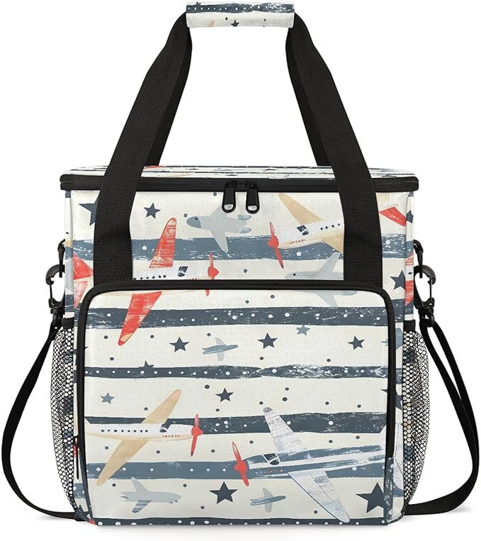 Cute Airplane Coffee Maker Carring Bag Large Insulated Storage Organizer Case Tote Bags with Shoulder Strap for Travel Work Picnic