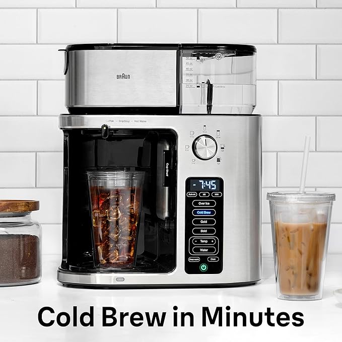 Braun MultiServe Plus 10-Cup Drip Coffee Maker - Hot &amp Cold Multi-Serve Brewer with Timer and Auto Start Hot Water Dispenser Over Ice Function Stainless Steel &amp Pod-Free Design KF9370SI