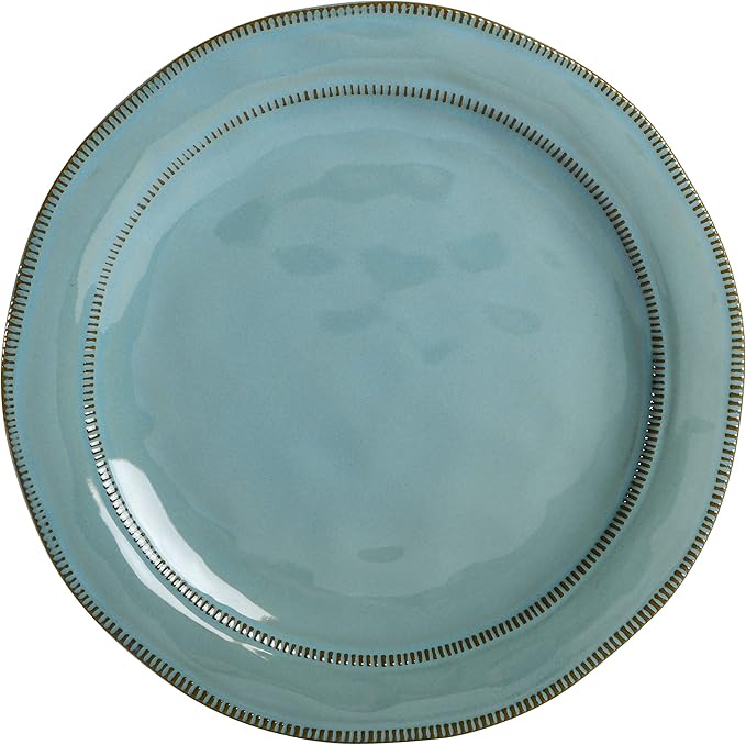 Gibson Elite Terranea Round Reactive Glaze Terra Cotta Dinnerware Set Service for Four (12pcs) Teal