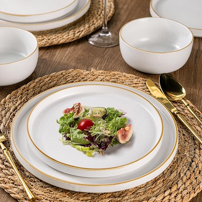 AmorArc Stoneware Dinnerware Sets for 4Reactive Ceramic Plates and Bowls SetHighly Chip and Crack Resistant | Dishwasher &amp Microwave Safe | Round Dishes Set Service for 4 (12pc)