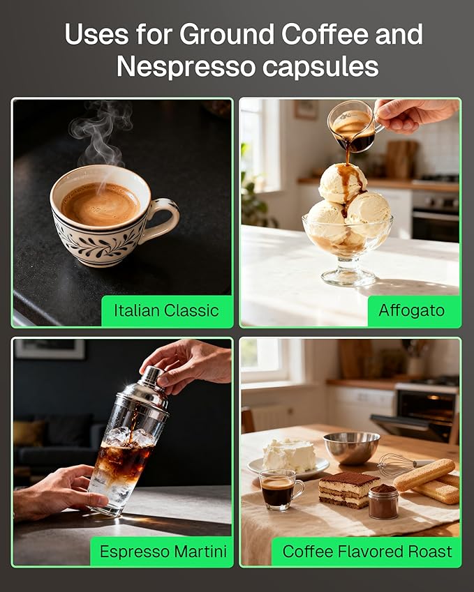 HBN 3-in-1 for Nespresso Capsule &amp K-Cup Pods &amp Ground Coffee Multi Coffee Maker Single Serve 19Bar Programmable One-Touch Brewing Espresso Machine 20oz Removable Water Tank 1450W Fast Heat