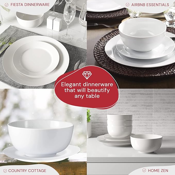 Safdie &amp Co. 12-Piece Modern Porcelain Ceramic Rim Aspen Dinner Set Stackable Lightweight Design for Everyday Use in White Sketch