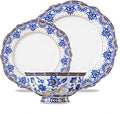 ACMLIFE 12-Piece Bone China Dinnerware Set Blue and White Vintage Floral Dinnerware Set Service for 4 Lightweight Plates and Bowls Set with Gift Box (Blue-B)