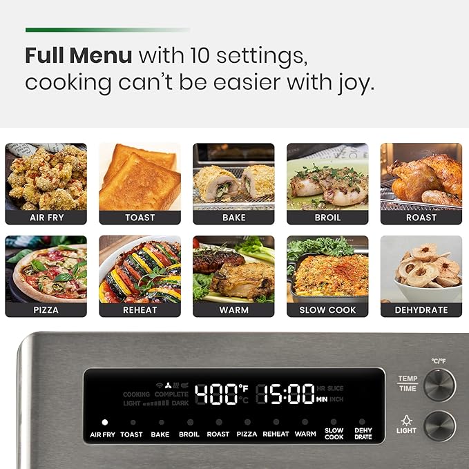VAL CUCINA Infrared Heating Air Fryer Toaster Oven Extra Large Countertop Convection Oven 10-in-1 Combo 6-Slice Toast Enamel Baking Pan Easy Clean with Recipe Book Black Matte Stainless Steel