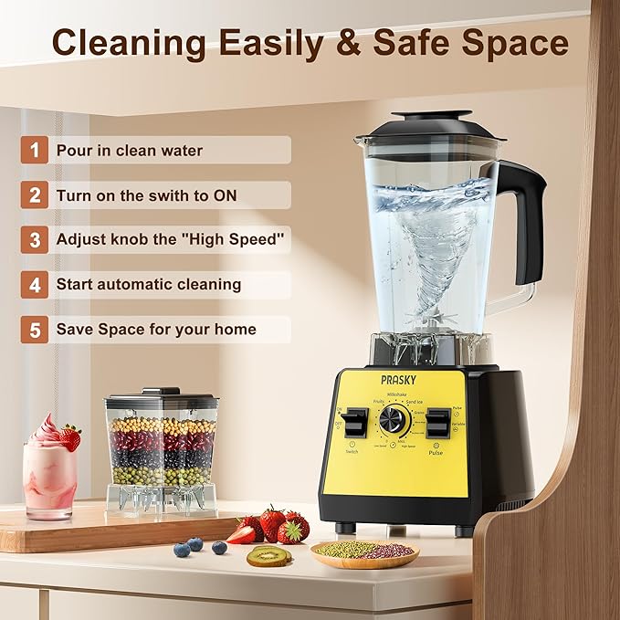 Blenders for Kitchen Smoothie Blender 2400W/1000W Prasky Blender &amp Grinder Combo 25000 RPM High Speed 68oz BPA-Free Food Processor Countertop Blender for Smoothies Shakes &amp Food (Yellow