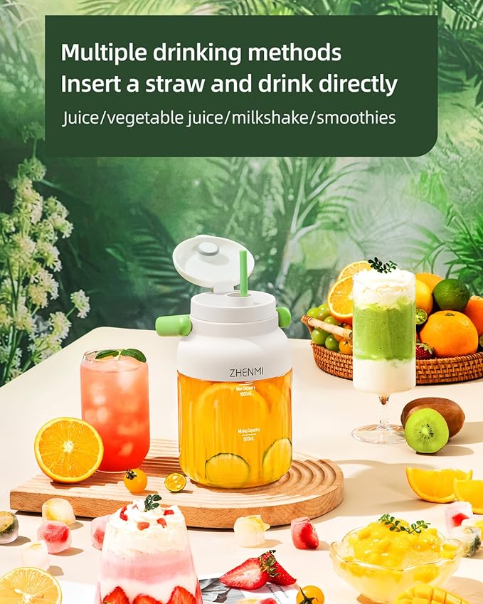 Portable Blender Personal Blender for Smoothies &amp Shakes Cordless 33oz BPA-Free Vessel 18000RPM Motor Leakproof Lid with Sip Spout USB-C Rechargeable Easy-to-Clean Parts (Green)