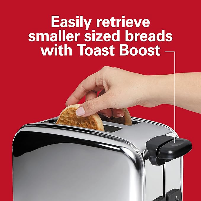 Hamilton Beach Retro Toaster with Wide Slots Sure-Toast Technology Bagel &amp Defrost Settings Auto Boost to Lift Smaller Breads 2 Slice Polished Stainless Steel (22782)