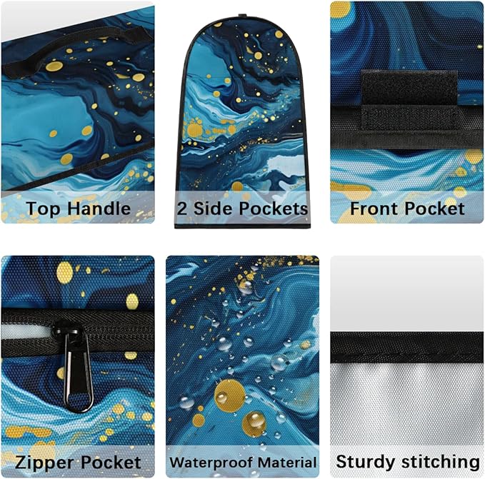 Kitchen Aid Mixer Cover Blue Marble Gold Stand Mixer Cover Compatible with 6-8 Quarts Stand Mixers Dust Covers with Zipper Pocket Foldable Washable Kitchen Aid Organizer Bag