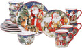 Magic of Christmas 16pc Ceramic Dinnerware Set – Santa and Woodland Animals Holiday Plates Bowls &amp Mugs Dishwasher &amp Microwave Safe Festive Christmas Tableware