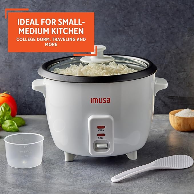 IMUSA USA GAU-00011 Electric Nonstick Rice Cooker 3-Cup (Uncooked) 6-Cup (Cooked) White