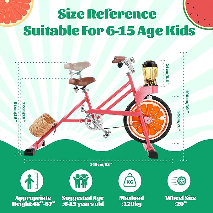 Blender Kids Commercial Other Fruit and Vegetable Machines Pedal Fruit Blender Smoothies Juicer Machine Equipment Bike (PINK)
