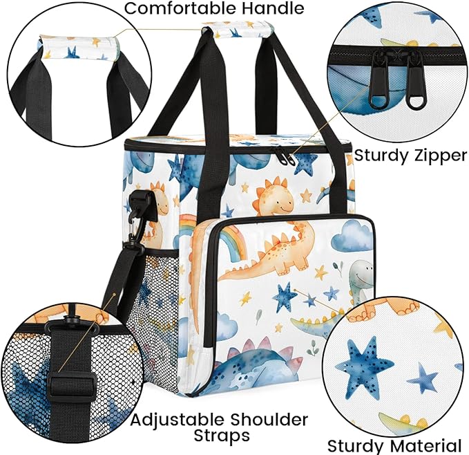 Cute Dino Rainbow Coffee Maker Carring Bag Large Insulated Storage Organizer Case Tote Bags with Shoulder Strap for Travel Work Picnic