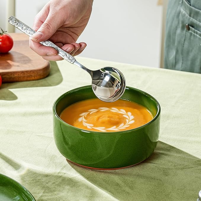 26 OZ Cereal Bowl6 Inch Ceramic Bowl Sets for 4Suitable for Breakfast Soups Oatmeal Ramen Pho Udon and SsobaDishwasher &amp Microwave Safe Handcrafted Bowls SetsElegant Green