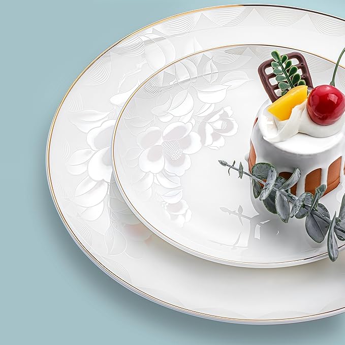 Fine Bone China Dinnerware SetPorcelain&ampCeramic Dinnerware SetsBone Stoneware&ampCeramic Cookware Tableware Set Includes Dinner Plates|Spoons|Pasta Bowls|Soup Pot|Chopsticks (28PCS * 6-Person S
