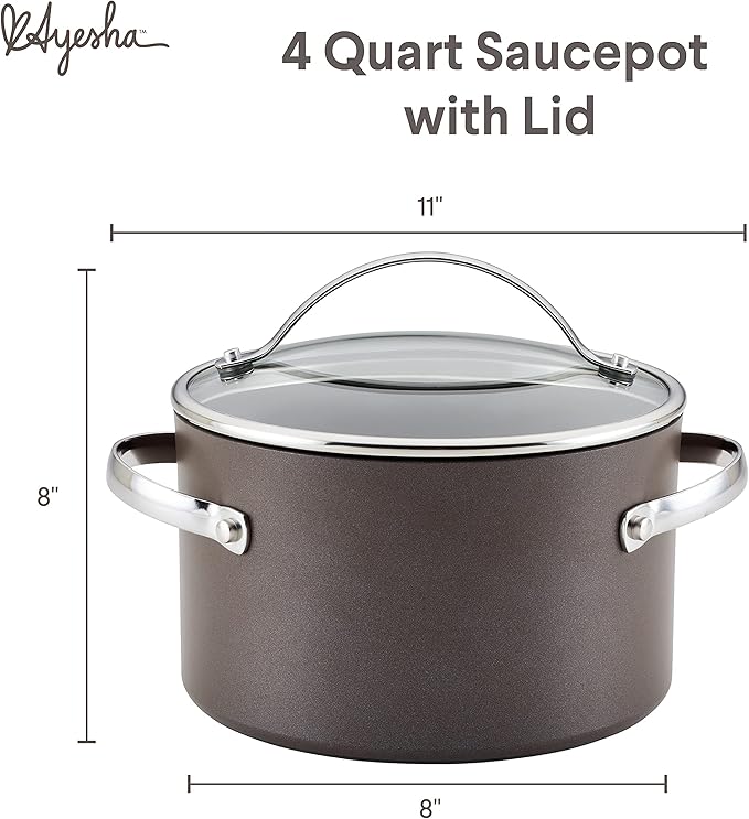 Ayesha Curry Kitchenware Professional Hard Anodized Nonstick Sauce Pot/Saucepot/Saucepan with Lid 4 Quart Charcoal