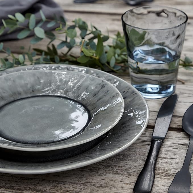 Costa Nova Ceramic Stoneware 5-Piece Place Setting Service for 1 - Madeira Collection Grey | Microwave &amp Dishwasher Safe Dinnerware Set | Food Safe Glazing | Restaurant Quality Tableware