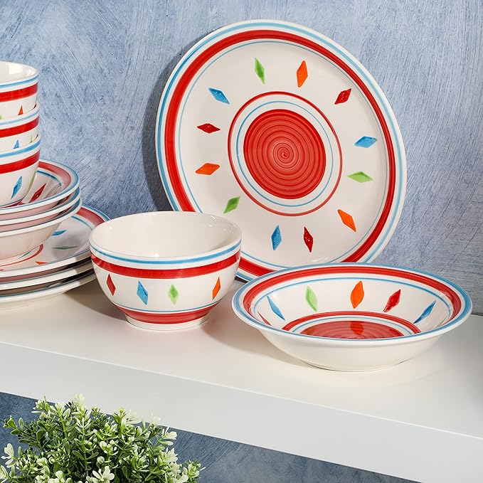 Gibson Home Heidy Hand Painted Dinnerware Set - Red Service for 4 (12pcs)