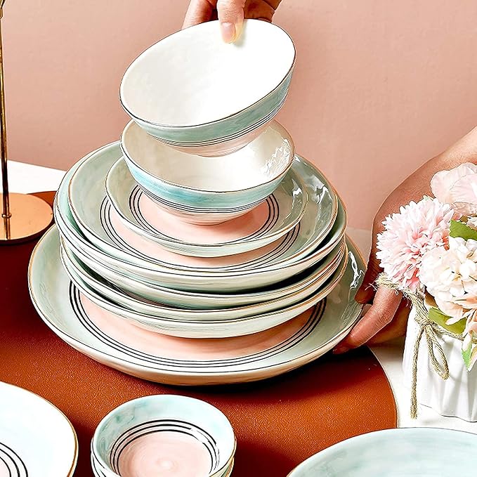 Porcelain Dinnerware Sets Plates and Bowls Sets 43 Pieces Nordic Style Light Luxury Porcelain Dinnerware Set | Phnom Penh Cereal Bowl and St