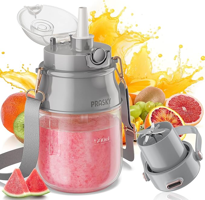 Portable Blender 27oz Personal Blender for Smoothies &amp Protein Shakes with 70W Motor &amp Smart Lock USB-C Rechargeable BPA-Free for Travel/Office/Home/Gym Drink Mixer with Strap Prasky (Ligh