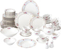 Joseph Sedgh Collection Romantic Bloom 57-Piece Bone China Dinnerware Set Service for 8 Floral with Blue and Gold Trim