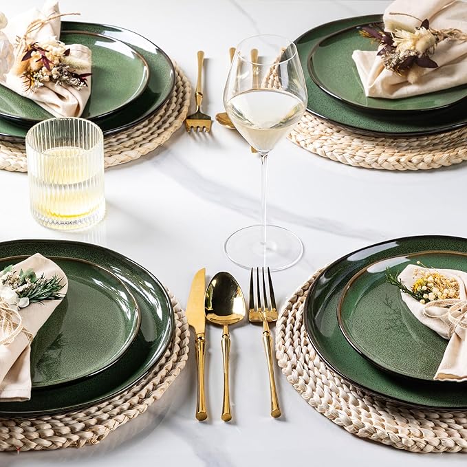 LeRatio Ceramic Dinnerware Sets for 4Wavy Reactive Glaze Stoneware Plates and Bowls SetsHighly Scratch Resistant | Dishwasher &amp MicrowaveOven Safe Dishes Set(12PCS)