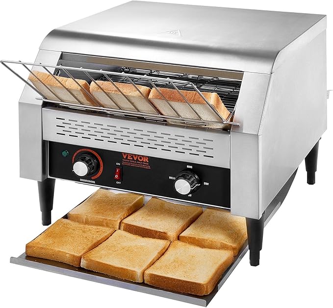 Commercial Conveyor Toaster 450 Slices/Hour Conveyor Belt Toaster Heavy Duty Stainless Steel Commercial Toaster Oven Electric Restaurant Commercial Toaster for Toast Bun Bagel Bread