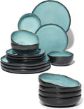 16 piece Stoneware Dinnerware Sets Green Black