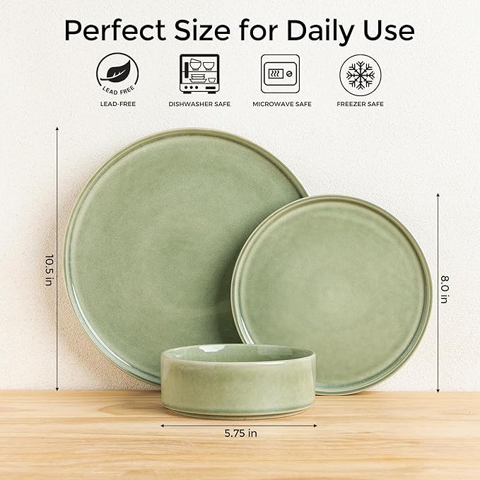 AmorArc Ceramic Dinnerware Sets Handmade Reactive Glaze Stoneware Plates and Bowls SetsHighly Chip and Crack Resistant | Dishwasher &amp Microwave Safe Dishes Set Service for 8 (24pc)