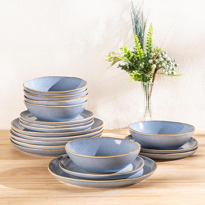 AmorArc Ceramic Dinnerware SetsHandmade Reactive Glaze Stoneware Plates and Bowls SetsHighly Scratch Resistant | Dishwasher &amp Microwave Safe Dishes SetService for 8 (24pc)