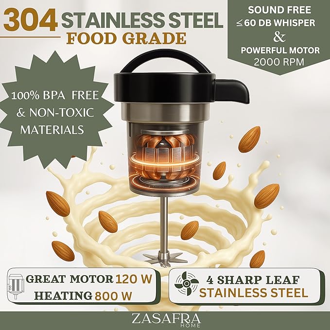Nut Milk Maker Machine 50oz/1.5L Stainless Steel (Built-In StrainerNo Mesh Bags) 8-IN-1 Cooking Blender 6-7 Cups Per Batch Oat Almondmilk Maker &amp Soymilk Maker Creamy Plant-Based Milks &amp