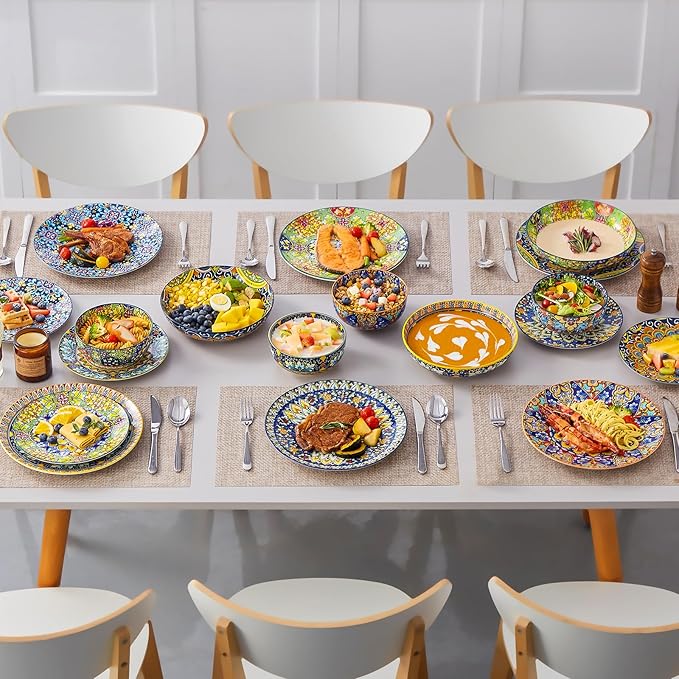 vancasso 24 Pieces Dinnerware Sets Plates and Bowls Set Porcelain Dishes Set for 6 Microwave and Dishwasher Safe Scratch Resistant Bohemian Style Dining Ware Service for 6 Series SIMI