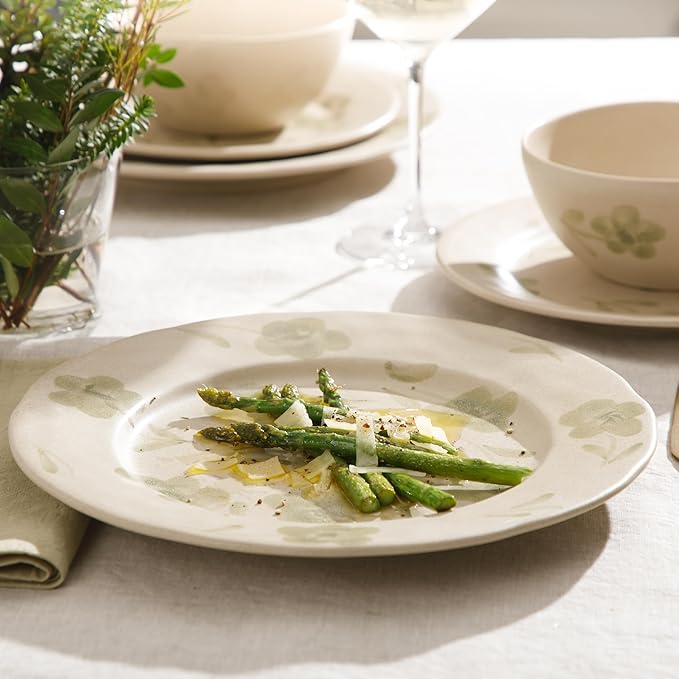 Bloomhouse - 2 Time Oprah's Favorite Things - Made in Portugal Hand Painted Dinnerware Set - Porto Petals 12 Piece (Service for 4) Floral Plates and Bowls Set - Green Orchid