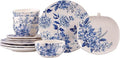Bico Blue Floral Haven Ceramic 12 pcs Dinnerware Set Service for 4 Inclusive of 11 inch Dinner Plates 8.6 inch Salad Plates and 26oz Cereal Bowls for Party Microwave &amp Dishwasher Safe