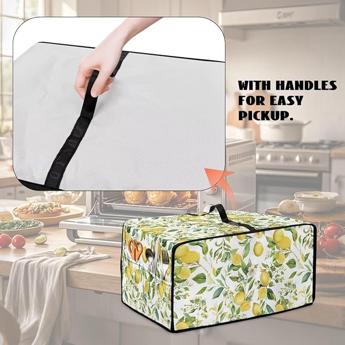 Rectangular Toaster Oven Cover Stain Resistant Washable Appliance Cover with Side Pockets Neat Storage and Protection for Kitchen Appliances Lemon