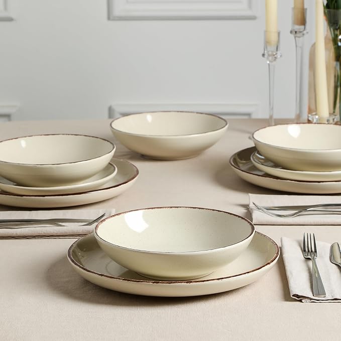 Earth and Clay Heath 12-Piece Dinnerware Set Stoneware Plates and Bowls Set Dishwasher and Microwave Safe Dish Set for 4 Coffee