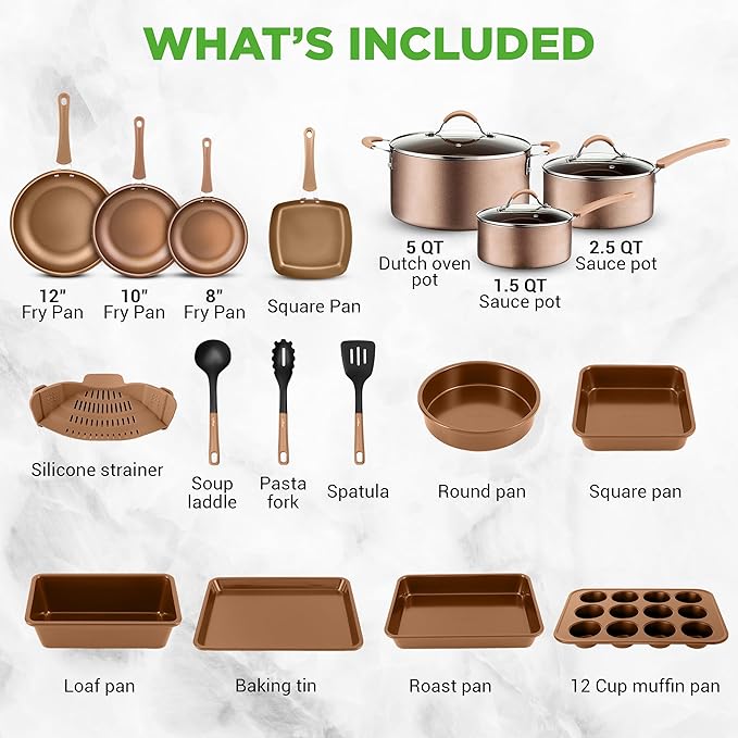 NutriChef 20-Piece Pots and Pans Set Non Stick – Induction Cookware Set PFAS-Free Nonstick Cookware for All Cooktops Includes Bakeware &amp Kitchen Utensils
