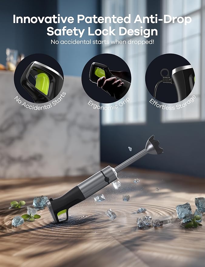 Ganiza Immersion Blender Max 1200W Heavy Duty Hand Blender with Time Display &amp Variable Speed Trigger 9-in-1 Electric Handheld Mixer with Chopper Whisk Frother Beaker Ideal for Soup Puree Smooth