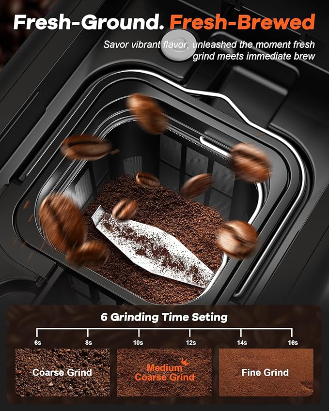 Single Serve Coffee Maker with Built-in Grinder Fast Brew 6-16oz Single Cup for Whole Beans Grounds K-Cup Grind and Brew Coffee Maker with 47oz Water Tank Descaling Alert Black