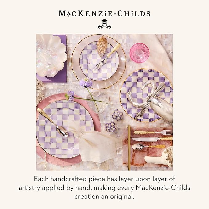 MACKENZIE-CHILDS Enamel Salad and Dessert Plate Small Plate for a Dessert or Appetizer Dish 8 Inches Purple-and-White Violet Check