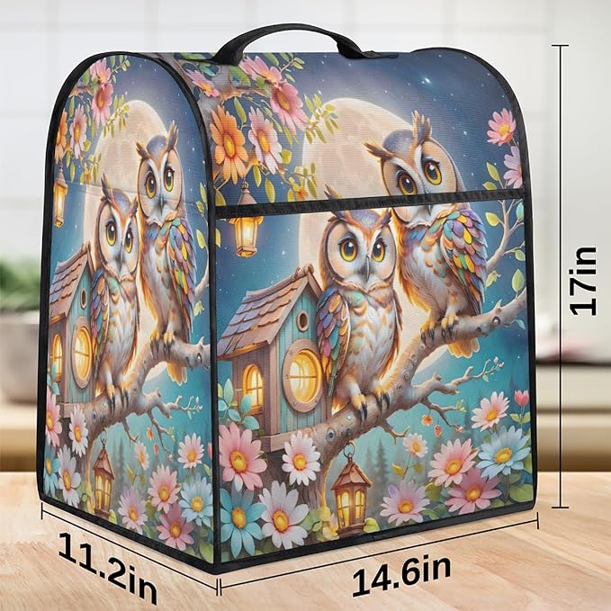 cfpolar Kitchen Aid Mixer Cover Compatible with 6-8 Quarts Owl Bird Flowers Stand Mixer Cover Kitchen Aid Mixers Accessories Appliance Organizer Bag Dust Covers with Zipper Pocket