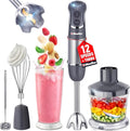 Mueller Multistick 5-in-1 Immersion Blender Handheld12 Speed Hand Mixer-Turbo BoostHeaviest Duty Copper MotorTitanium reinforced Blades Hand BlenderMilk Frother WandWhiskBeakerChopperGrey