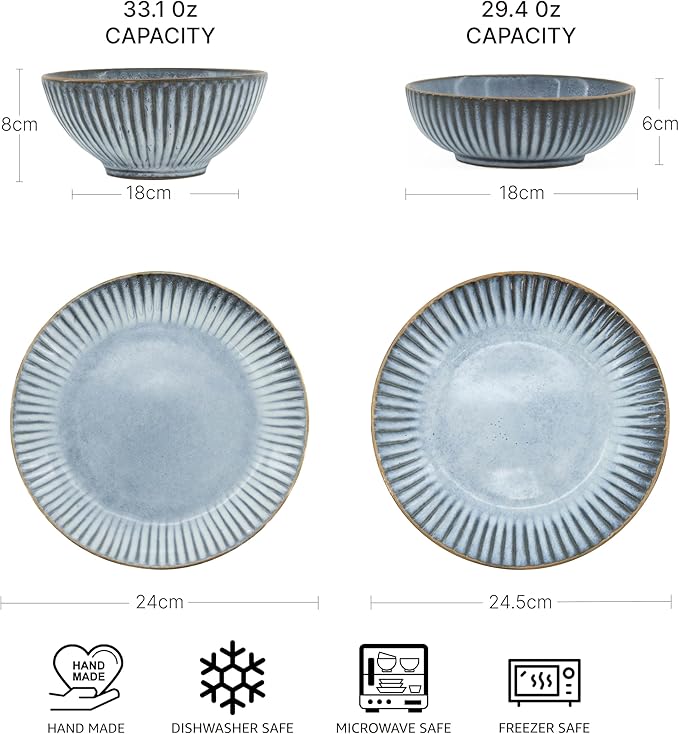 Reactive Glaze Stoneware Dinnerware Set Service for 2 8 Piece Ceramic Plates and Bowls with Deep Pasta Bowls Chip Resistant Microwave &amp Dishwasher Safe