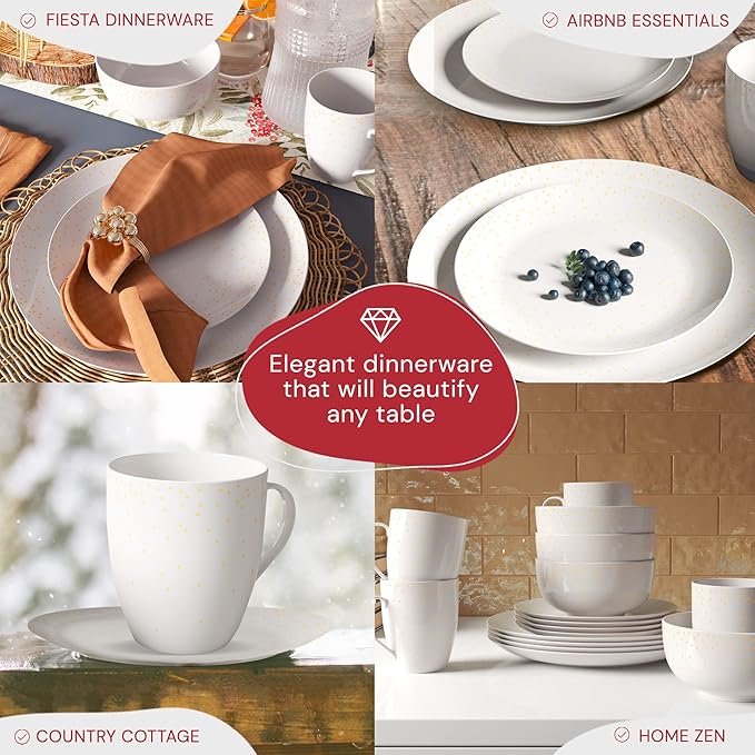 Safdie &amp Co. - Diamond Confetti Plates and Bowls Sets Modern Dinnerware Set Kitchen Dinnerware Sets Indoor and Outdoor Plates 16-Piece Kitchen Plates and Bowls Set with Mugs Dishwasher Safe