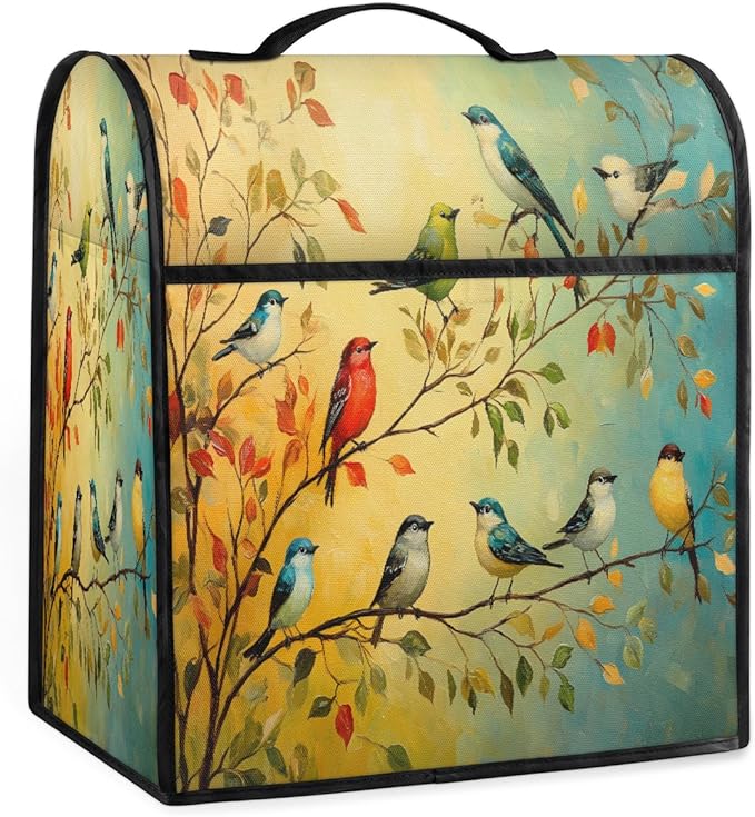 Kitchen Aid Mixer Cover Color Birds Leaves Animal Stand Mixer Cover Compatible with 6-8 Quarts Stand Mixers Dust Covers with Zipper Pocket Foldable Washable Kitchen Aid Organizer Bag