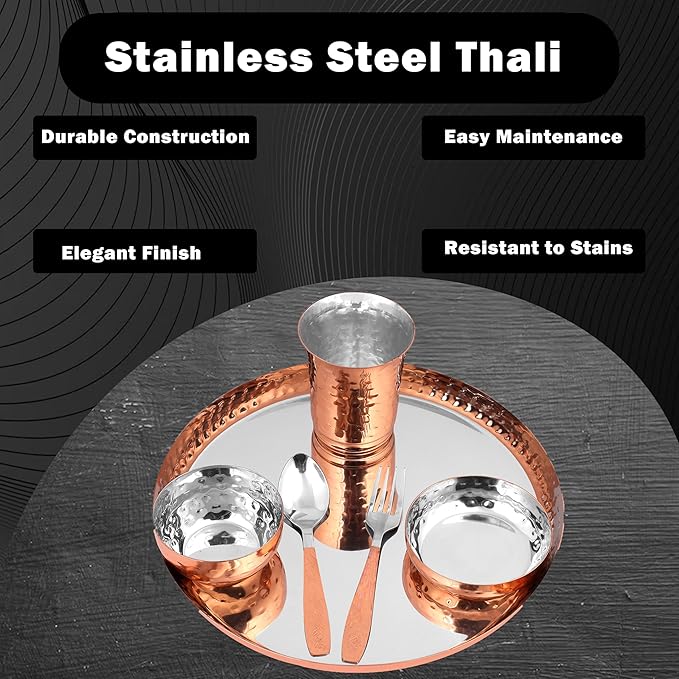 STEEL Stainless Steel Premium Series Laser Printed Dinner Set (Copper Set of 6- Serves 1)