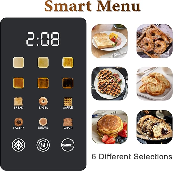 2 Slice Toaster Stainless Steel with LED Display Extra Wide Slots 6 Shade Settings Defrost/Reheat/Cancel Removable Crumb Tray – Compact Toaster for Bagels &amp Waffles