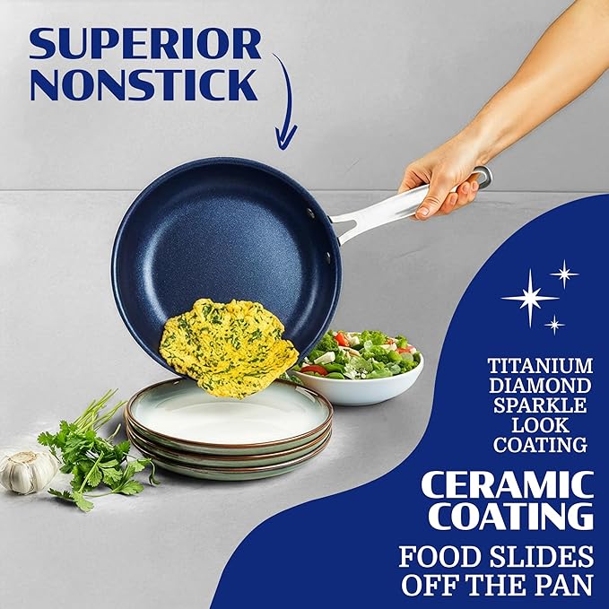 Granitestone Ceraluxe 20 Pc Ceramic Cookware Set Nonstick Complete Pots and Pans Set Non Stick with 5 Pc Bakeware Set Deep Frying Pan Set &amp Steamer Non Toxic PFOA Free Oven &amp Dishwasher S