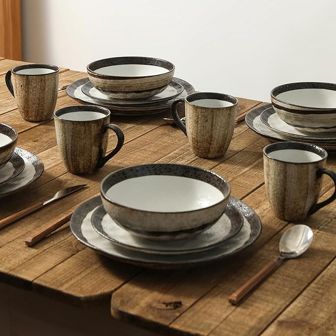 Stone Lain Lucy Porcelain 16-Piece Round Dinnerware Set Beige